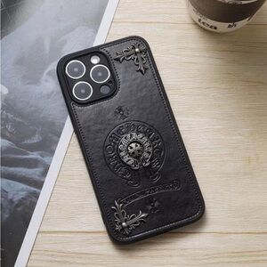 Black Leather Phone Case with Silver Accents